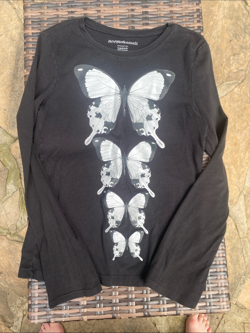 Norma Kamali Black Long-Sleeve Tee with Silver Butterfly Column